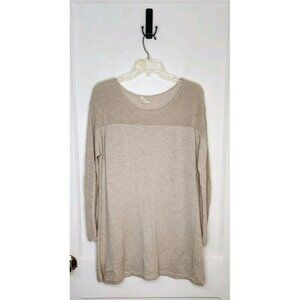 Eileen Fisher Sz Large Tunic Sweater Crochet Netting Accent 100% Wool Beige